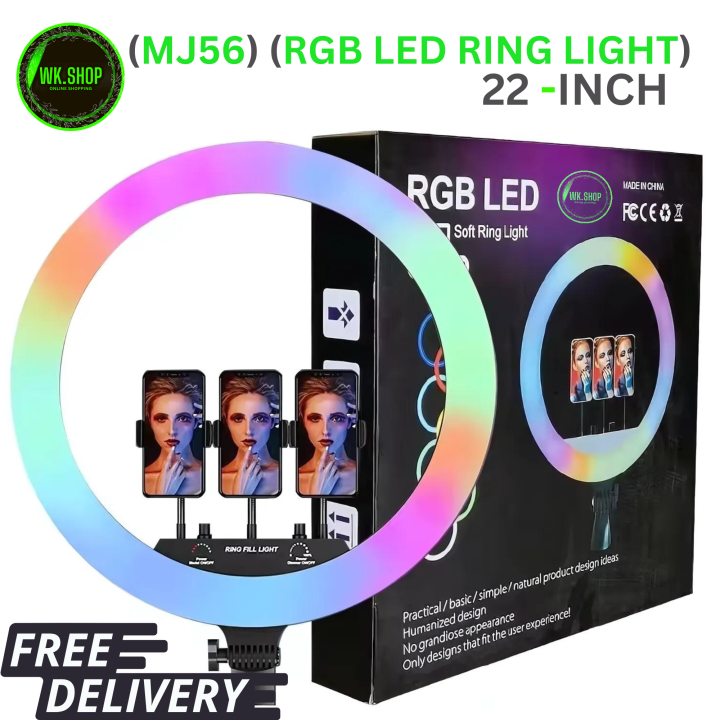 RGB LED Ring Light MJ26,MJ30, MJ33, MJ36, MJ45,MJ56, RGB Led Ring Light With PHONE HOLDER Circle Ring Selfie Led Photographic Studio Light For Youtube Live Show and pubg gloves