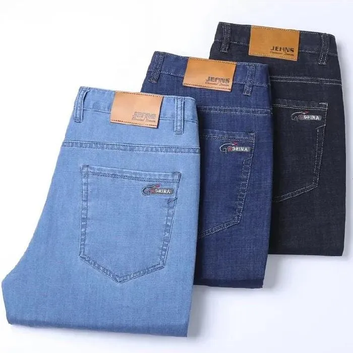 Spring Summer Thin Men’s Business Jeans Stretch Casual Straight Pants ...