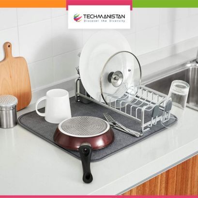 Techmanistan Foldable Microfiber Dish Drying Mat 38 x 50 cm, Space-Saving Lightweight Design Dish Drainer Mat