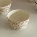 Pink Floral Ceramic Rice Bowl – Cute Deep Bowl for Breakfast, Yogurt, Salad & Rice | Instagram-Style Bowl for Home, Café & Restaurant. 