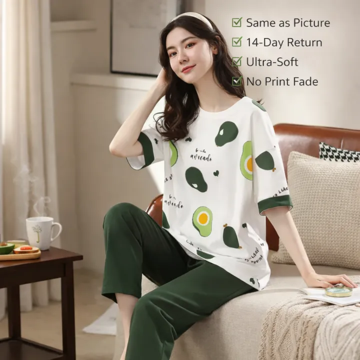 Soft Nighty-Style Pajama Night Suit – Cotton Jersey with Silk-Satin ...