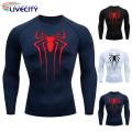 Men Long-sleeved Top Men's Spider Print Compression Gym T-shirt Breathable Sweat Absorbent for Fall/spring Workout Solid Color Long-sleeved Top. 