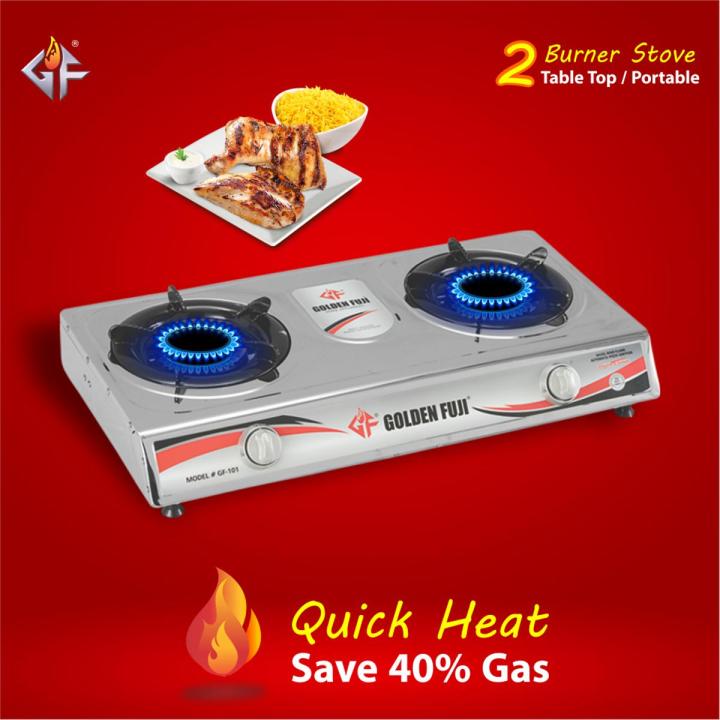 Golden Fuji - 2 Burner Gas Stove - Blue Flame - Auto Ignition - Strong Body - NG/LPG