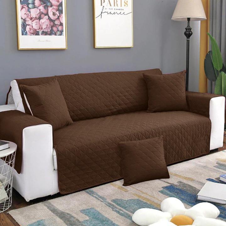 Fabriona Dark Brown Cotton Quilted Sofa Covers / Coat / Runner / Sheet Non-slip With Cushion Covers - 3 Seater