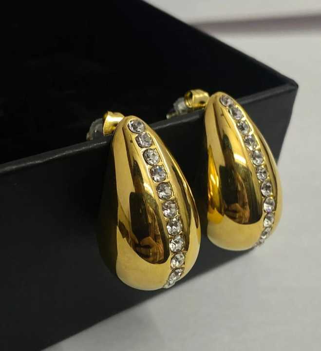 Crystal Tear Drop Earrings TDE-116 Glossy Shine Earrings for Girls / Women / Ladies, Chunky Dome, Water Drop, Hallow Stud with Rhinestone, Plastic Electroplated Artificial Jewelry