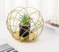 MULTIPURPOSE SPHERICAL GOLDEN METAL ROOM DECORATION ITEM WITH ARTIFICIAL FLOWER SUCCULENT PLANTER POT STAND. 