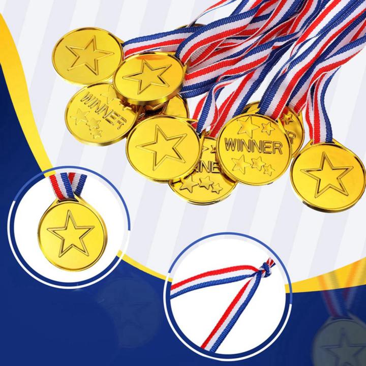 100 Pieces Kids Plastic Winner Medals Gold Winner Award Medals for Olympic Style,Party Decorations and Awards