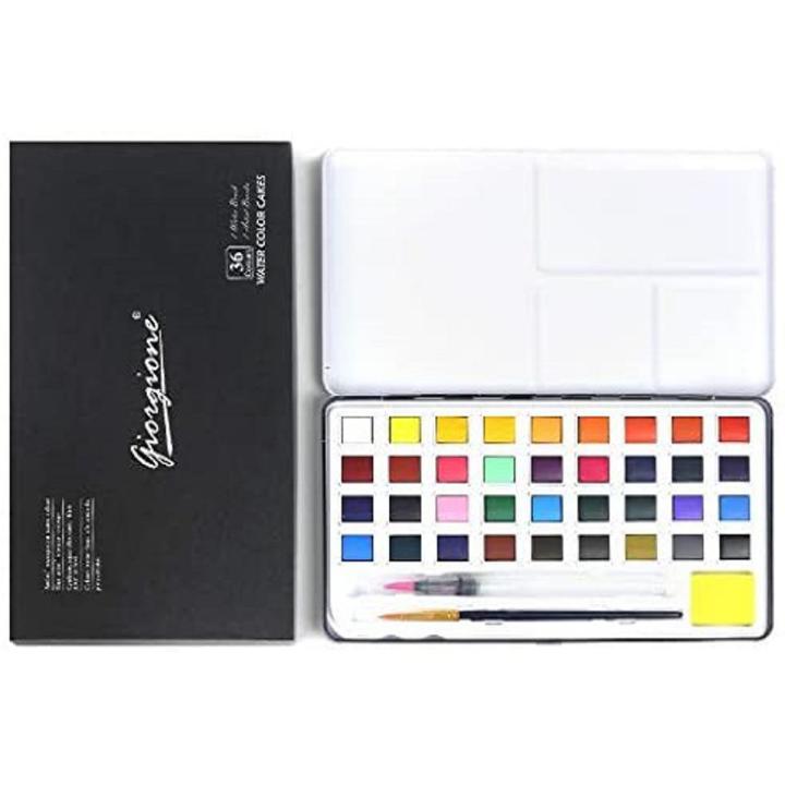 Giorgione G-1636 Solid Water Color Watercolor Paint Set With Black Tin Box 36 color set artist transparent water color