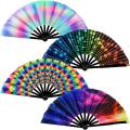 Large Folding Hand Rave Fan UV Fluorescent Gradient Colorful Reflective Foldable Fan Music Festival Dance Fans. 