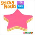 Star Shaped Multicolor Sticky Notes, Bright Colors Self Stick Writing Pads 3X3 inch - Pack of 1 / 100 Sheets. 