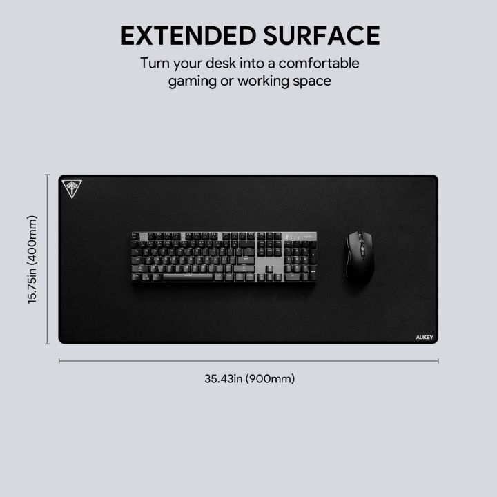 AUKEY Gaming Mouse Pad Large XXL (900 X 400 X 3 MM) Thick Extended Mouse Mat Non-Slip Spill-Resistant Desk Pad with Special-Textured Surface, Anti-Fray Stitched Edges for Keyboard, PC - Black