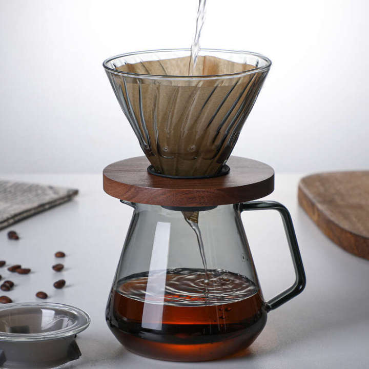 Glass pot set glass funnel coffee filter paper walnut tray silicone funnel