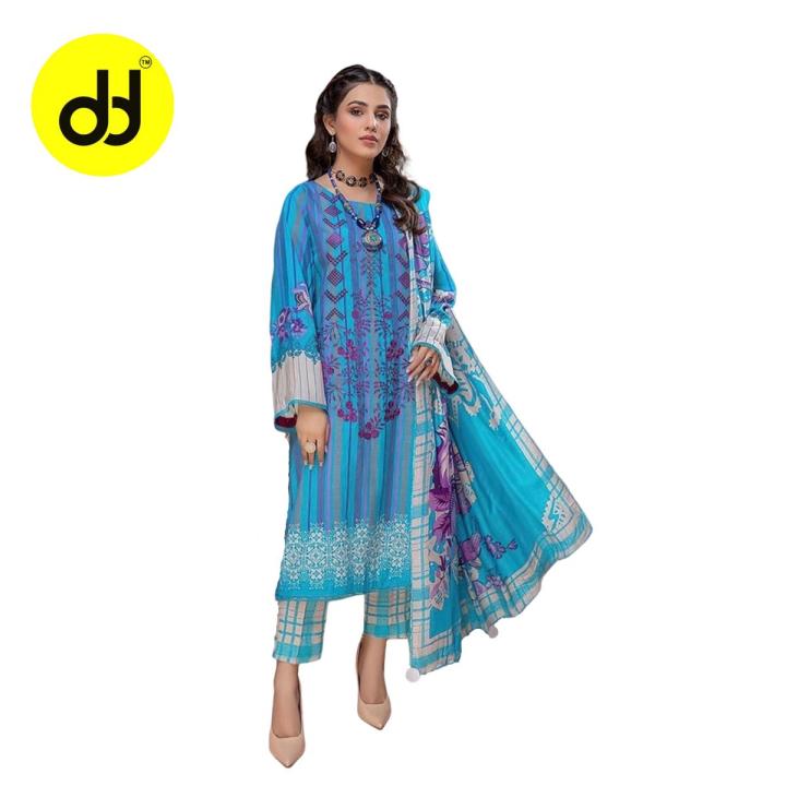 Doux Deal - 3 PC Unstitched Embroidered Lawn Suit with Dupatta