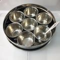 21.5 cm 24.5 cm Stainless Steel Spice Box Masala Box with Silver Touch Design with 7 individual compartments Masala Peti. 