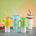 Imported 1200ml 304 Stainless Steel 40Oz Large Capacity Handle Large Ice Cup Car Giant Gradient Cup with Straw for Girls and School Kids Gym and Office Use Large Tumbler for Girls. 