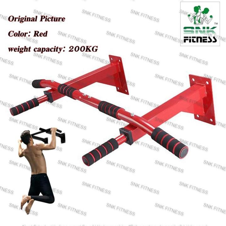Imported Design Iron Gym bar Chin up Bar Pull Up Bar Wall Mount Bracket All Free Screw with 4 Soft Gripper Home Gym Exercise Red