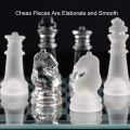 LYDJ Glass Chess Game Set Include Frosted/Polished Glass Chess Board and 32 Chess Pieces with Padded Bottom, Crystal Chess Set for Adults and Children Strategy Game,S. 