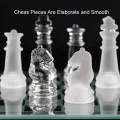 LYDJ Glass Chess Game Set Include Frosted/Polished Glass Chess Board and 32 Chess Pieces with Padded Bottom, Crystal Chess Set for Adults and Children Strategy Game,S. 