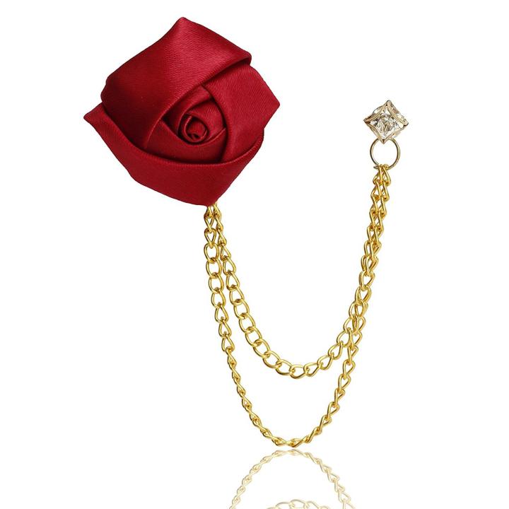 Flower Brooch Chain Brooch For Men For Shirt Jacket Coat Wedding Party Gift