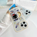 AMORVOR for Infinix Smart 7 Tecno Spark Go 2023 Tecno Pop 7 Pro Back Cover With Free Holder Fashion Astronaut Soft Wavy Phone Case Camera Protection Transparent TPU Soft Cover. 