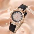 6pc Women Quartz Watch Jewelry Set Business Fashion Casual Round Pointer Flower Watch Necklace Bracelet Earrings Ring Set Gift. 