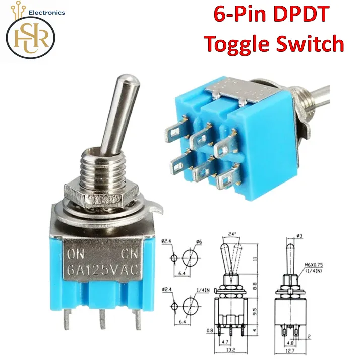 2/4PC's 6 Pin DPDT ON-ON 100 6A125VAC Blue Mini Rocker Switch Button ...