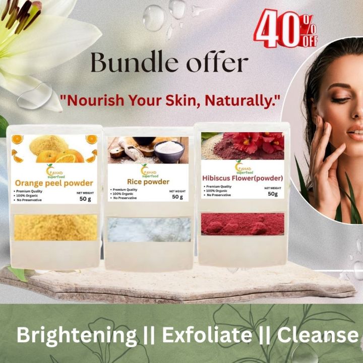 Herbal Glow Face Pack – , Orange Peel powder 100 g ,Hibiscus powder 50 g & Rice Powder 100 g each || exfoliating || brightening || deep cleansing || Anti-Aging