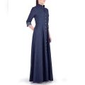 Tarseel - Navy Blue Maxi Style Denim Abaya for women. 