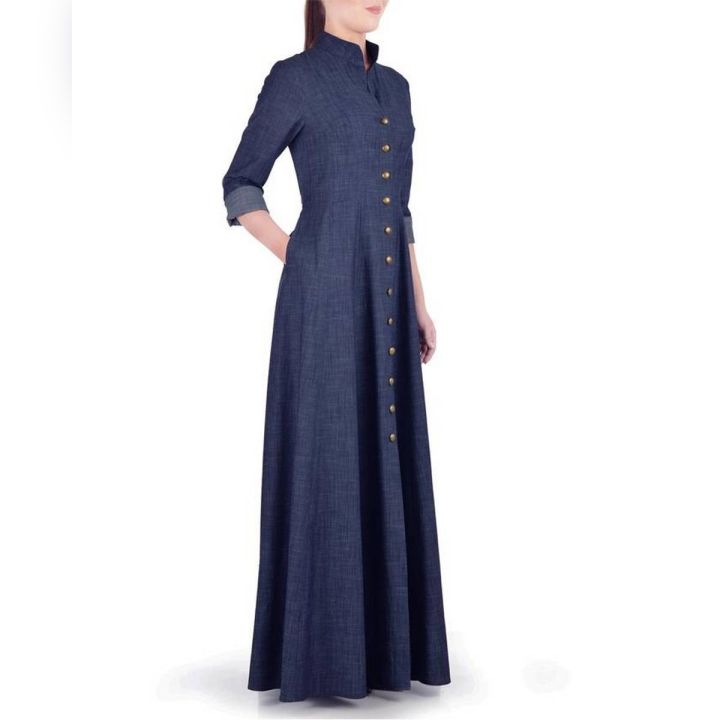 Tarseel - Navy Blue Maxi Style Denim Abaya for women