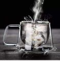 Espresso Cups, Double Wall Lnsulated Glasses Cup, Clear Glass Coffee Mugs with Handle. 