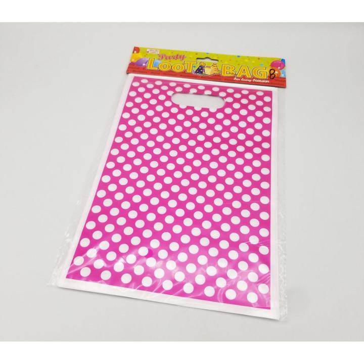DARK PINK POLKA DOT THEME GOODY BAGS ( PACK OF 10 GOODY BAGS )