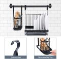 Wall Mounted Plates Dish Cutlery Glass Pot Lid Rack, Hanging Spice Rack Set, Rail Rack with 10 Removable S Hooks for cookware, Storage Organizer for Kitchen. 