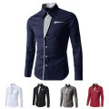 Men Dress Shirt Color Block Turndown Collar Buttons Shirt. 
