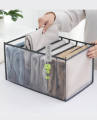 2PCS 7 Grids Washable Wardrobe Clothes Organizer, Jeans Compartment Storage Box, Clothes Drawer Mesh Separation Box, Portable Foldable Closet (Medium, white&balck). 