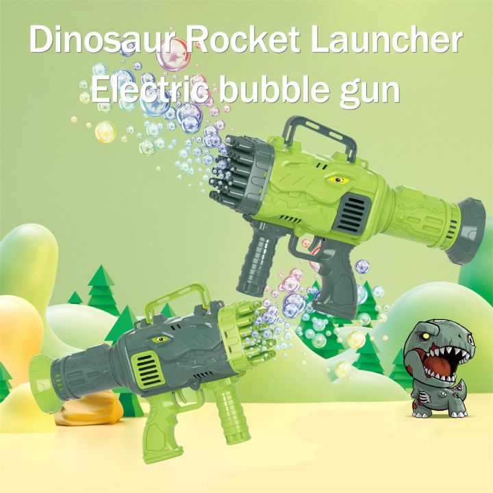 32 Holes Dinosaur Bubble Machine For Kids, Rocket Bubble Blower