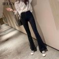 IELGY jeans women black Korean style high waist slim slim stretch flared pants trend. 