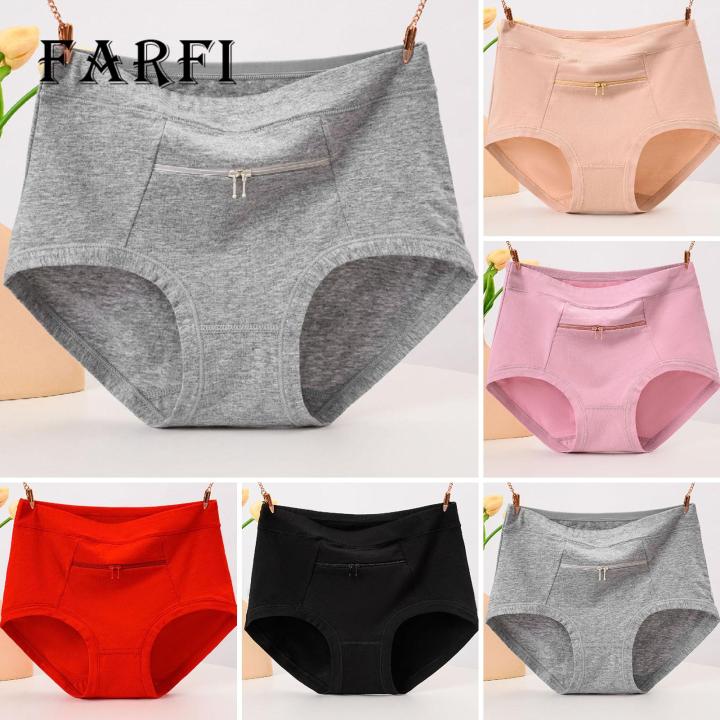 Women Seamless Briefs Comfortable High Waist Seamless Underwear with Anti-theft Zipper Pocket for Southeast Asian Women Perfect for Middle-aged Grandmas Breathable Cotton Brief Panties Cotton Women