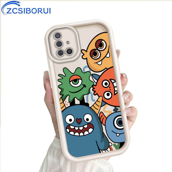 ZCSIBORUI for Samsung A51 Back Cover Small Monster Group Photo Pattern Soft Camera Protection Rubber Square Ladder Phone Case