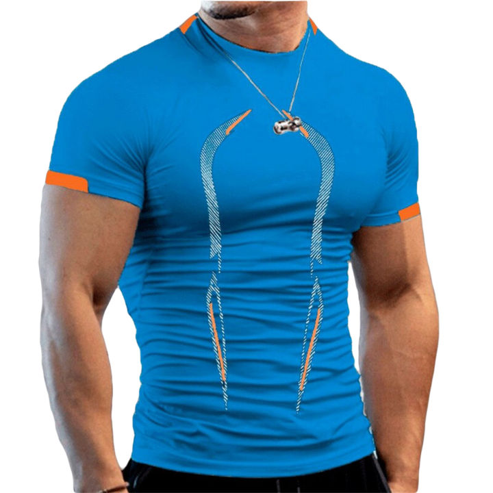 5XL Multicolor Quick Dry Short Sleeve Sport T Shirt Men Running Fitness Shirt Training Exercise Clothes Gym Sport Shirt Tops