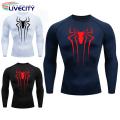 Men Long-sleeved Top Men's Spider Print Compression Gym T-shirt Breathable Sweat Absorbent for Fall/spring Workout Solid Color Long-sleeved Top. 