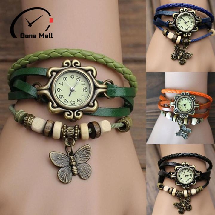 Oona Mall Bangle Watches Retro Butterfly Beads Pendant Chain