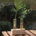 【BestGO】MAREING Transparent Wooden Stand Glass Vase Tabletop Plants Gifts Flower Decoration Hydroponic Plant Test Tube Vase Home Garden Decoration Plant Vases Flower Pot. 