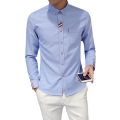 Yfashion Men Slim Long-sleeve  Shirts Simple Stretch Lapel Collar Single-breasted Solid Color Business Casual Button Down Shirt With Pockets color. 