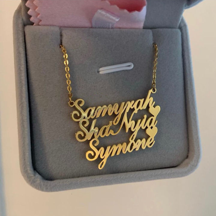 Customized 1-3 Names Three Layers Fashion Stainless Steel Necklace Personalized Letter Heart Pendant Nameplate for Women Gift