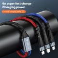 66W 6A 3 in 1 Car Phone Charger Cord with Micro USB/Type C 3ft Long Multi Charging Cable, 3 Color, Nylon Braided, 3 in 1 Multiple end USB Charger Cord with 3 Different Port (Type C/Micro/Phone), Universal Charging Cord for Multiple Devices, Phone, Tablet. 