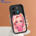ZCSIBORUI for Infinix Smart 7 Tecno Spark Go 2023 Pop 7 Pro Back Cover Pink Lollipop Barbie Pattern Soft Camera Protection Rubber Square Ladder Phone Case. 