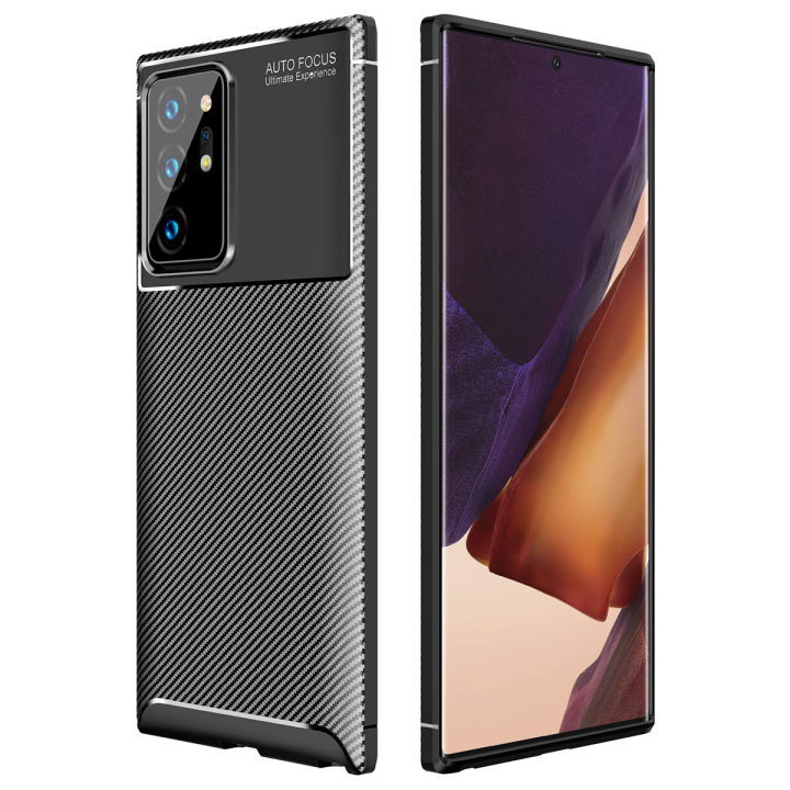 For Samsung Galaxy Note 20 Ultra Carbon Fibre Grip Slip-Resistant Soft TPU Silicone Shockproof Protection Case Cover