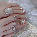 SUMMER JZJ 24 pcs Nail Art Patch Glitter Powder Simple White Edge French Toenail Fake Nail Patch Foot Wear Nails. 