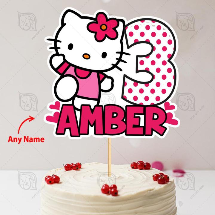 Hello Kitty Theme PERSONALISED Digital Cake toppers for Birthday Party Celebration & Perfect Birthday Gift