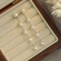 White pearl beaded long earrings - decent look- casual wear - for daily use - light weight- korean fashion- silver / golden. 